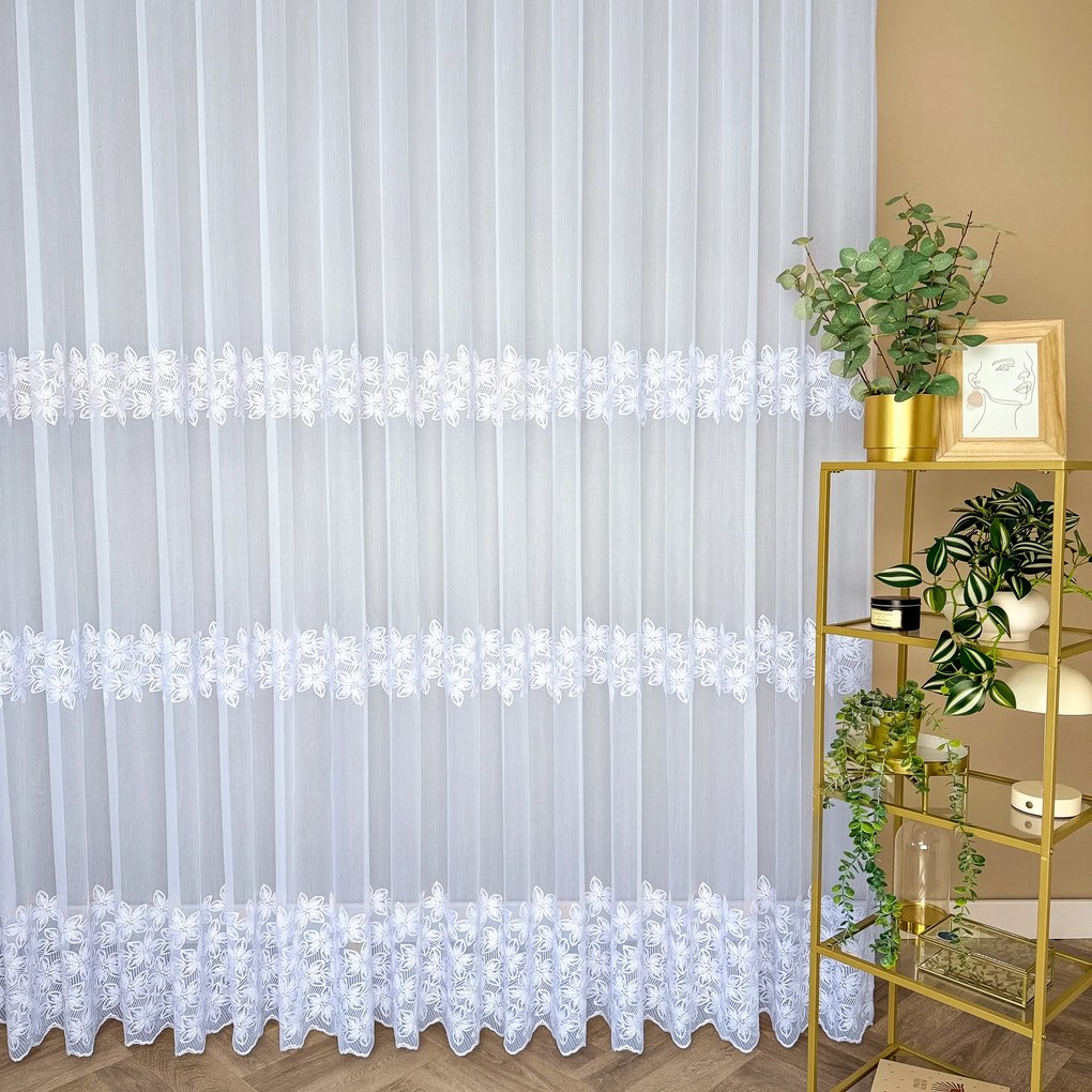 Firana haftowana Ewa trzy pasy bambusowa w kwiaty - wys. 280 cm