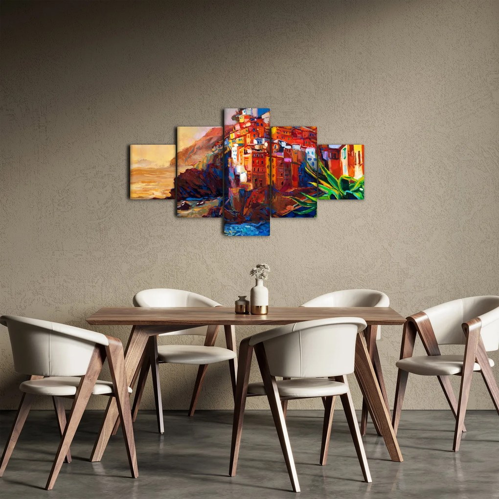 Obraz - Wieś na wybrzeżu Cinque Terre, Włoska Riviera, nowoczesny impresionism (125x70 cm)