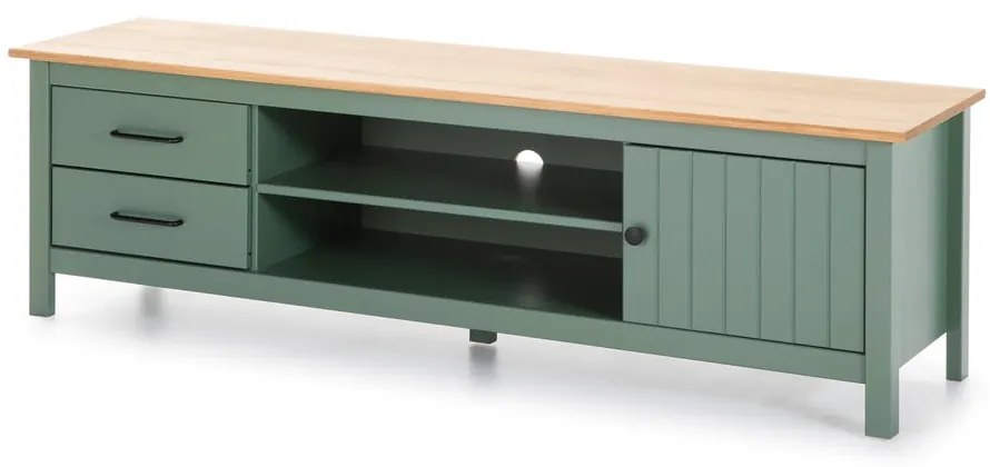 Zielono-naturalna szafka pod TV z litego drewna sosnowego 158x47 cm Miranda – Marckeric