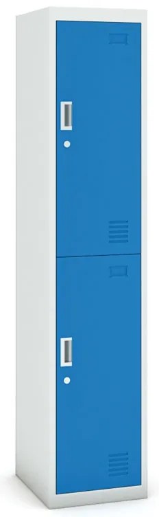 Szafka skrytkowa, 2 schowki, 1800 x 380 x 450 mm, demontaż, zamek cylindryczny, drzwi niebieskie