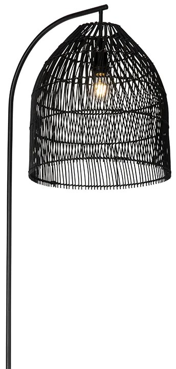 Lampa podłogowa rustykalna czarna z rattanem - Sam Rustykalny / Vintage Oswietlenie wewnetrzne