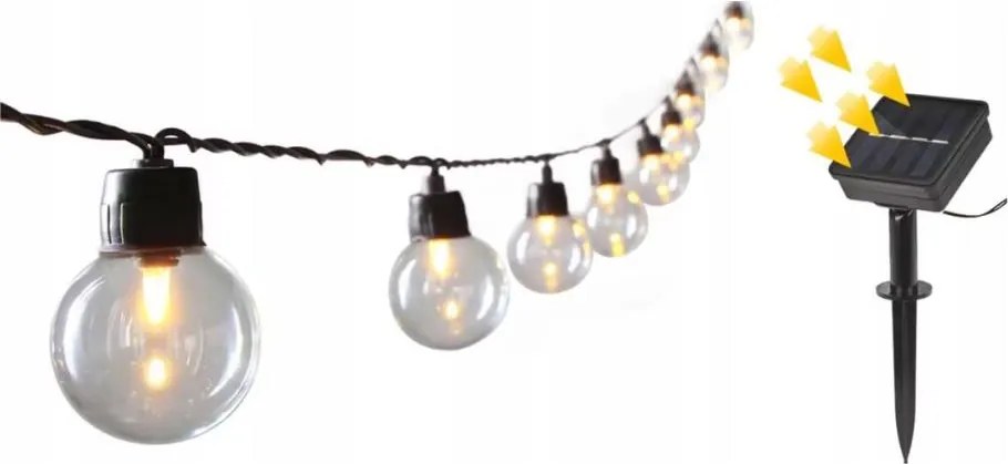 Solarny łańcuch dekoracyjny 20 diod LED/8 funkcji 500 mAh 7,6 m IP67 ciepła biała