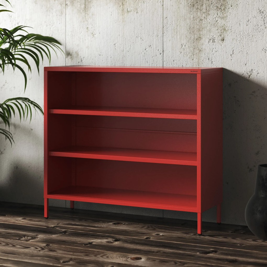 Regał niski metalowy otwarty na nóżkach czerwony, 1000x900x350 mm: LUCA Modern