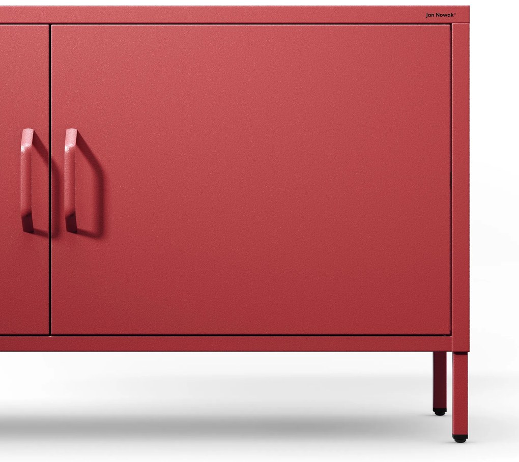 Szafka RTV metalowa na nóżkach czerwona, 1150x595x400 mm: ROSA Modern