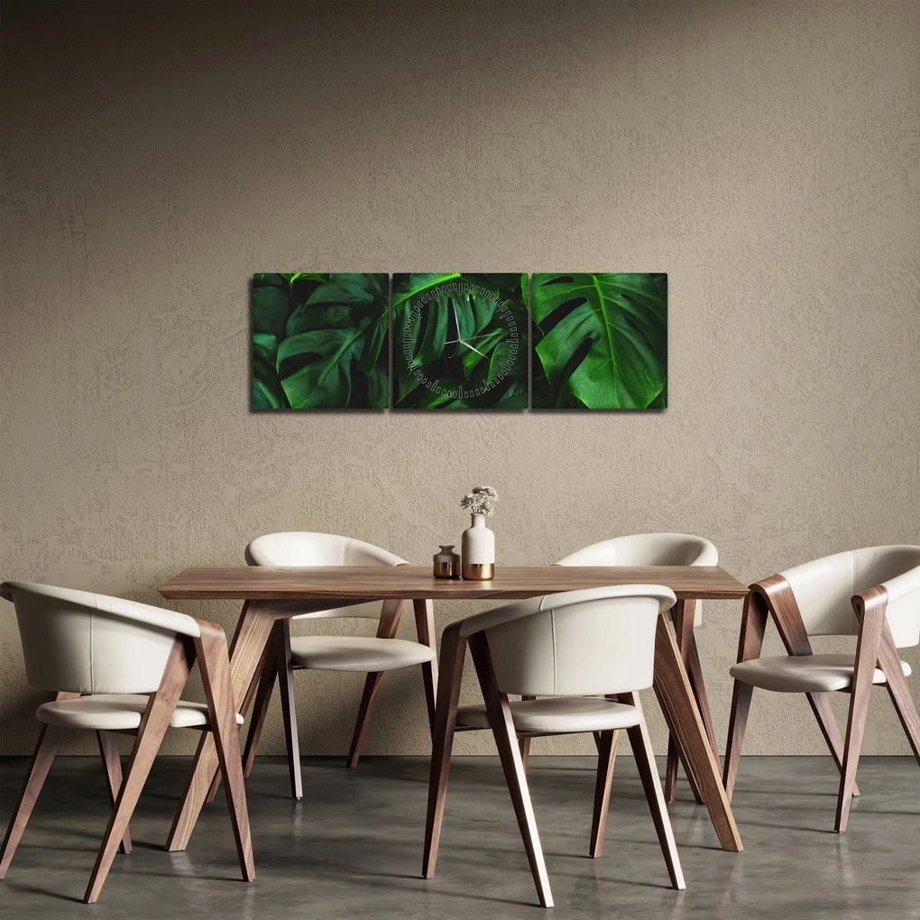 Obraz liści Monstery (z zegarem) (90x30 cm)