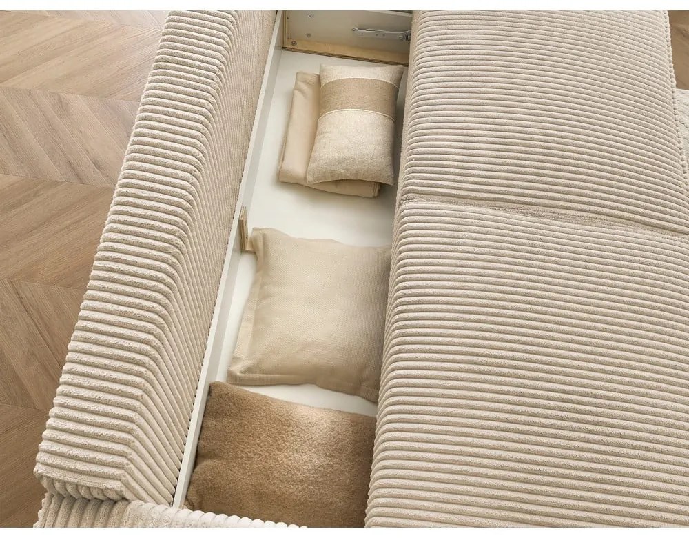Jasnobrązowa sztruksowa rozkładana/ze schowkiem sofa 244 cm Chelsea – Bobochic Paris