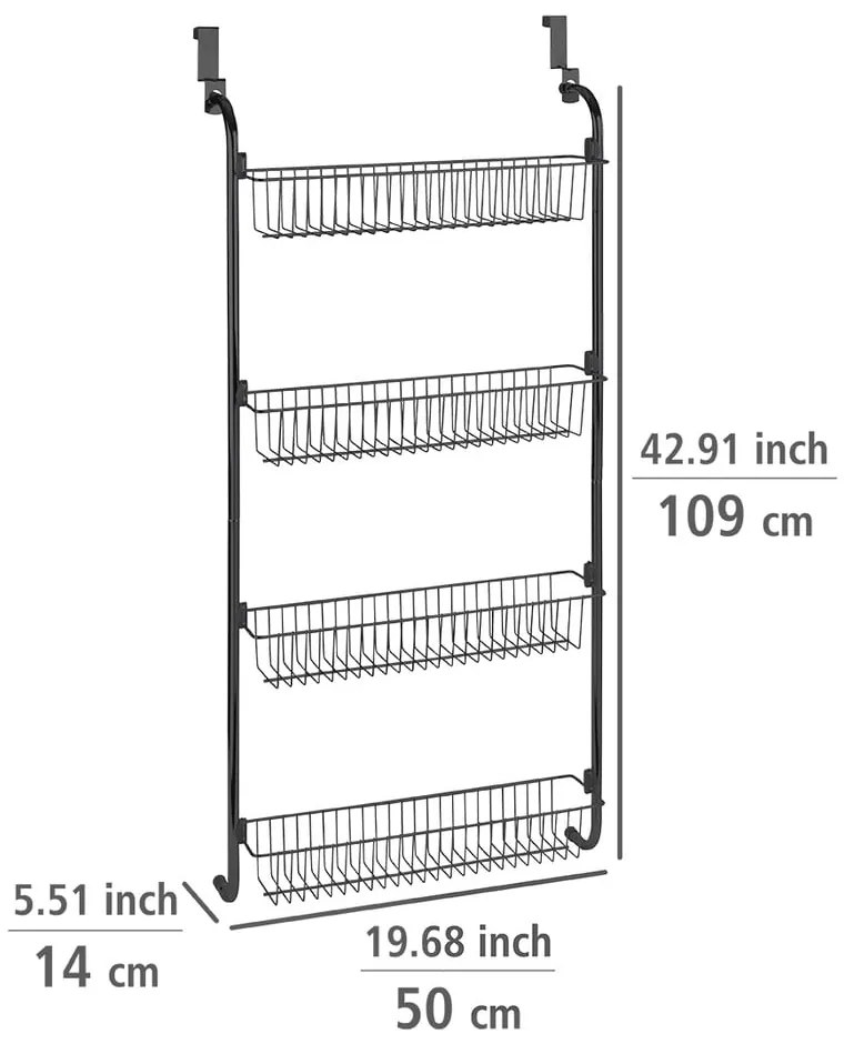 Czarny wiszący organizer kuchenny na drzwi Wenko