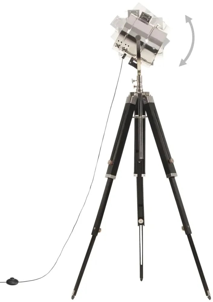 Czarna retro lampa podłogowa z drewna mango P9-E65