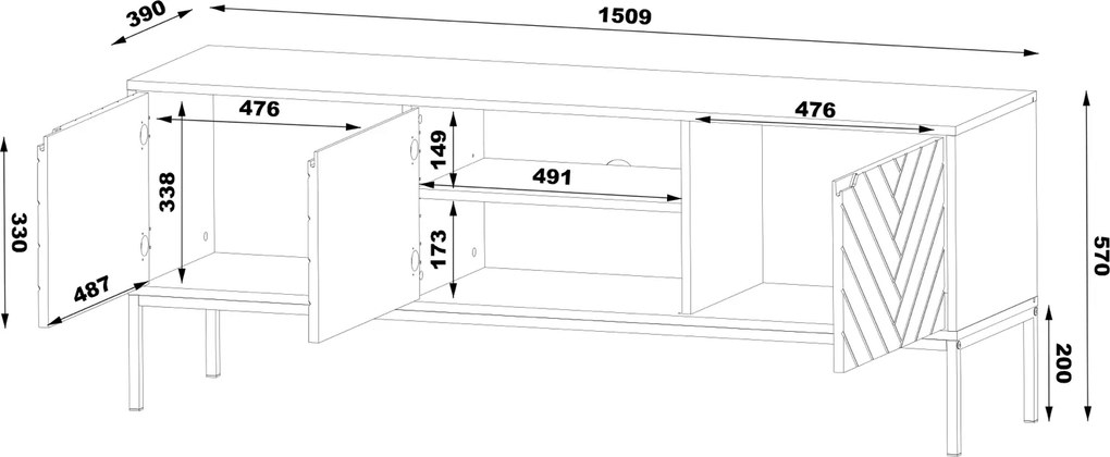 Szafka RTV w jodełkę Aspen 01 biały mat/czarny 150 cm