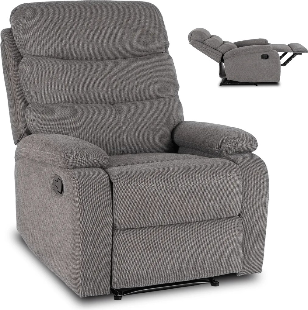 Fotel Rozkładany z Podnóżkiem KOBE Szary Nowoczesny