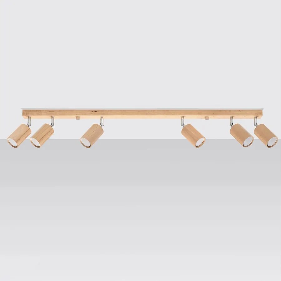 Plafony skandynawski Vorix, drewno - 6 źródło światła 4000K - L.120 x H.20 cm - dąb