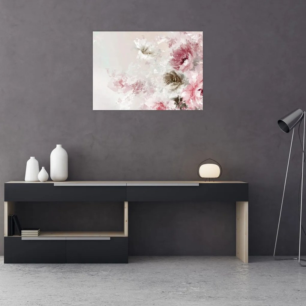 Obraz na szkle - Malowanie różowych kwiatów (70x50 cm)