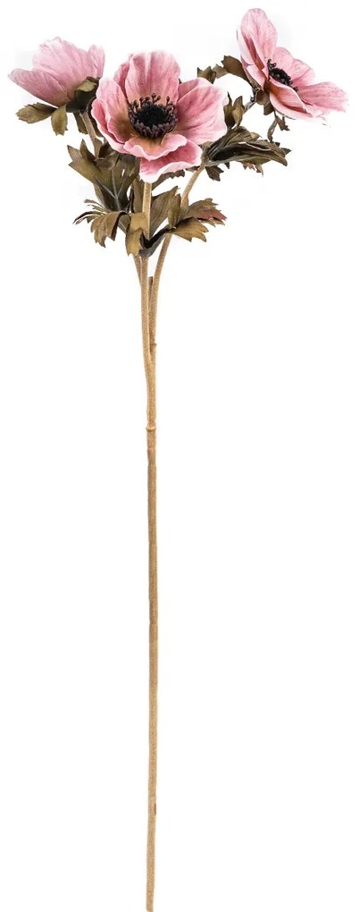 Sztuczna kwiat Anemon staroróżowy, 3 kwiaty, 56 x17 cm