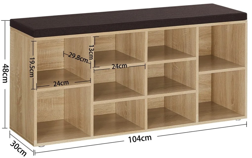 Szafka na buty z ławką i brązowym siedziskiem WESO SONOMA 104x30x48 cm