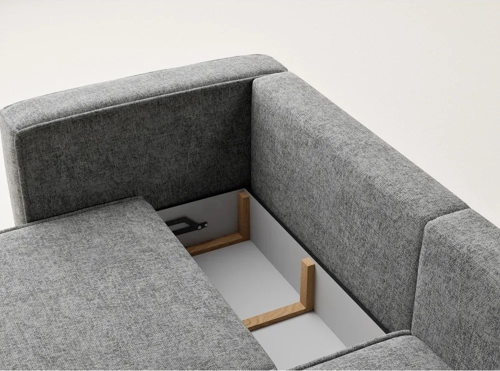 Szary rozkładany narożnik ze schowkiem z tkaniny szenilowej (prawostronny/z szezlongiem) Velto – Maison de Rêve