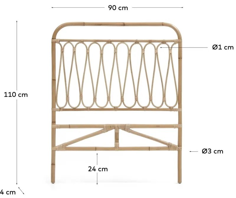 Rattanowy zagłówek w naturalnym kolorze 90x110 cm Caterina – Kave Home