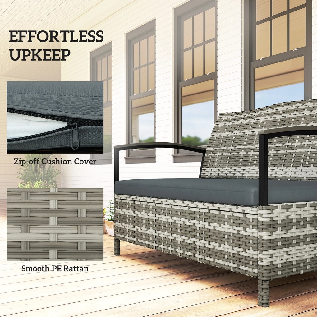Outsunny Ławka ogrodowa ze schowkiem, 2-osobowa, z poduszką, pojemnik 125L, rattan PE, 123 x 70 x 82 cm, ciemnoszara | Aosom PL