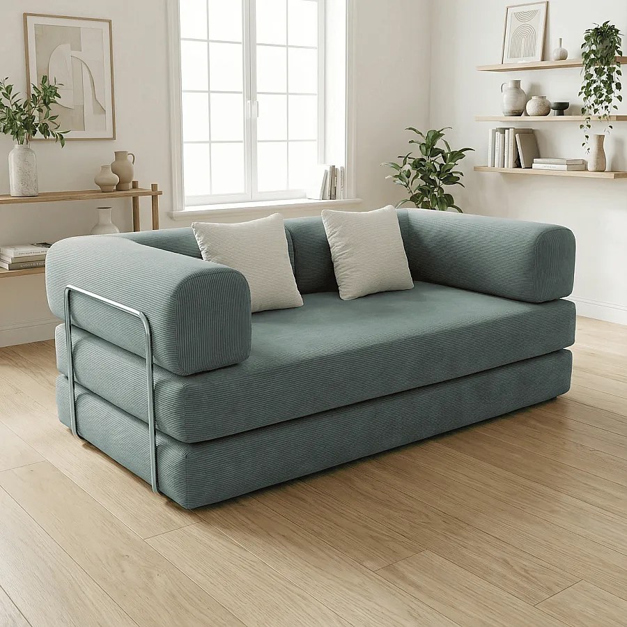 Coco Living Sofa rozkładana Kaia – szałwia biały welur