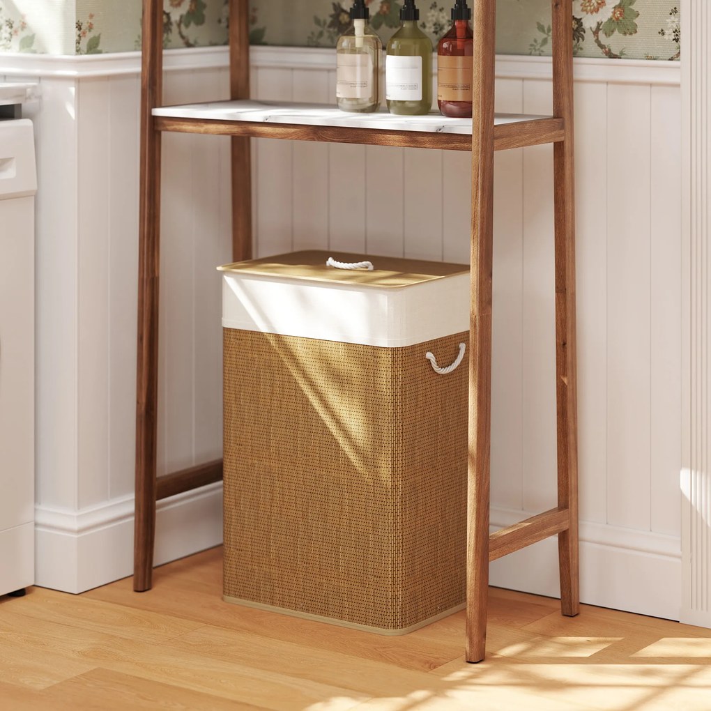 HOMCOM Kosz na bieliznę z bambusa z pokrywą 72 L, organizer na bieliznę z uchwytami z bambusa, wyjmowany worek Brązowy