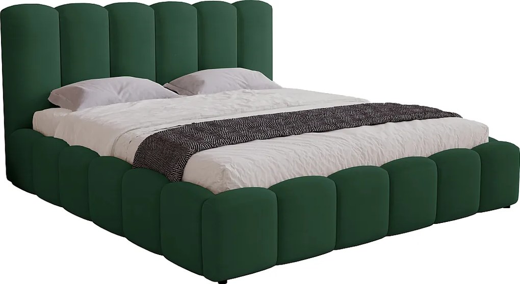 Łóżko tapicerowane 200x200 Florent - łóżko z pojemnikiem i stelażem metalowym - welur, zielony (Magic Velvet 2225)