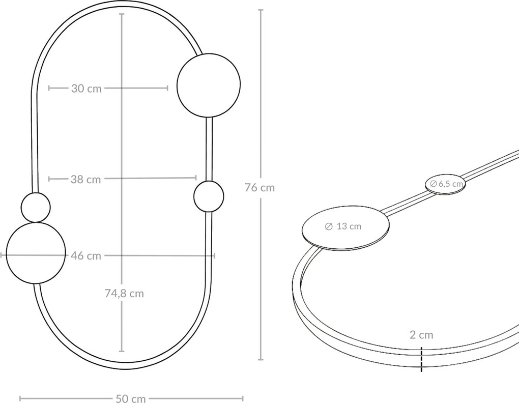 Lustro ścienne SAANA z geometrycznymi zdobieniami, 50 x 76 cm