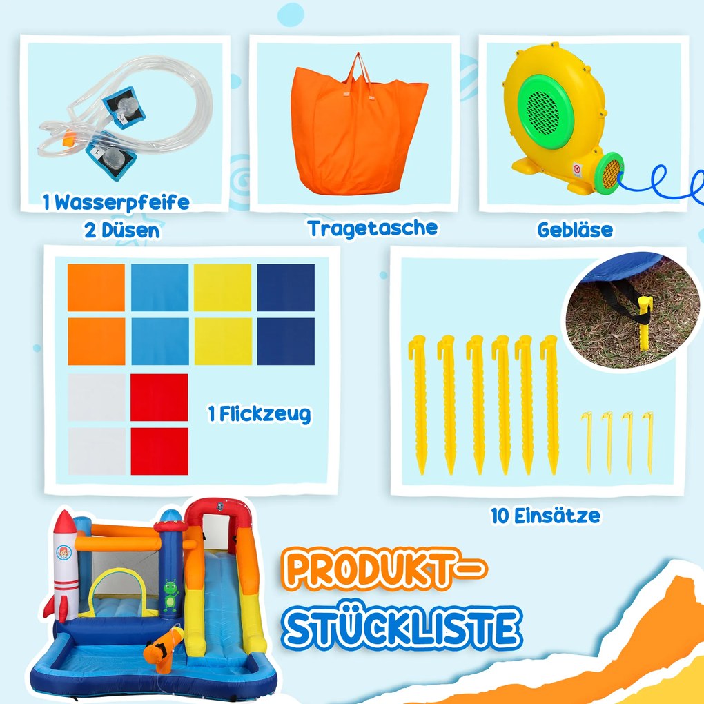 AIYAPLAY 5 w 1 Dmuchany zamek z wodną zjeżdżalnią, basenem, strzelanie wodne, szybko dmuchany, 360 x 250 x 195 cm, Kolorowy