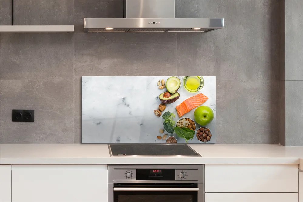 Szkło do Kuchni na Ścianę Zdrowy Posiłek z Łososiem i Orzechami