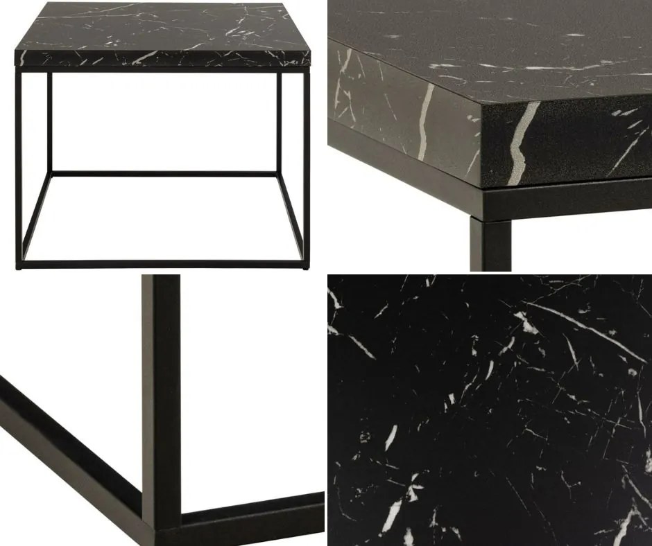 Kwadratowy stolik kawowy Barossa Actona 60x60 cm, czarny marmur/czarny