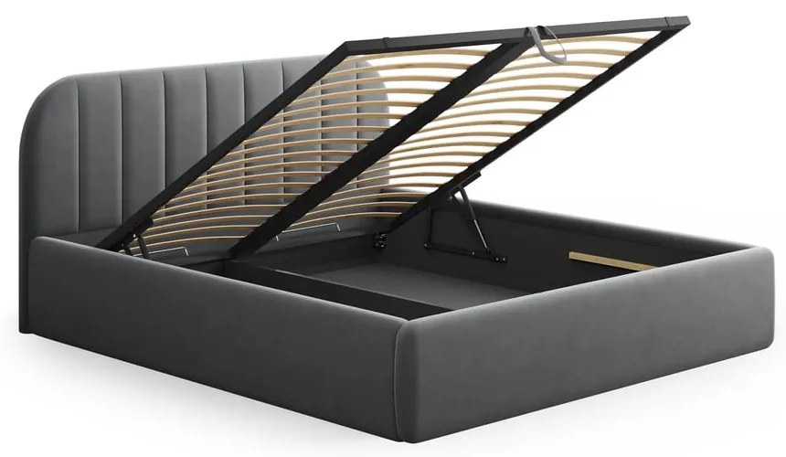 Szare tapicerowane łóżko dwuosobowe ze schowkiem ze stelażem 140x200 cm Juno – Windsor &amp; Co Sofas