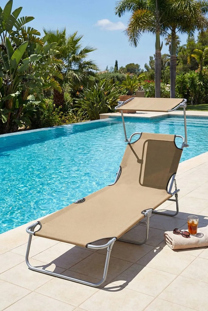 Brązowy Leżak Ogrodowy Z Daszkiem H2-T88