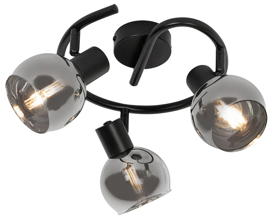 Inteligentny reflektor sufitowy czarny z przydymionym szkłem 3-punktowy z WiFi P45 - Vidro