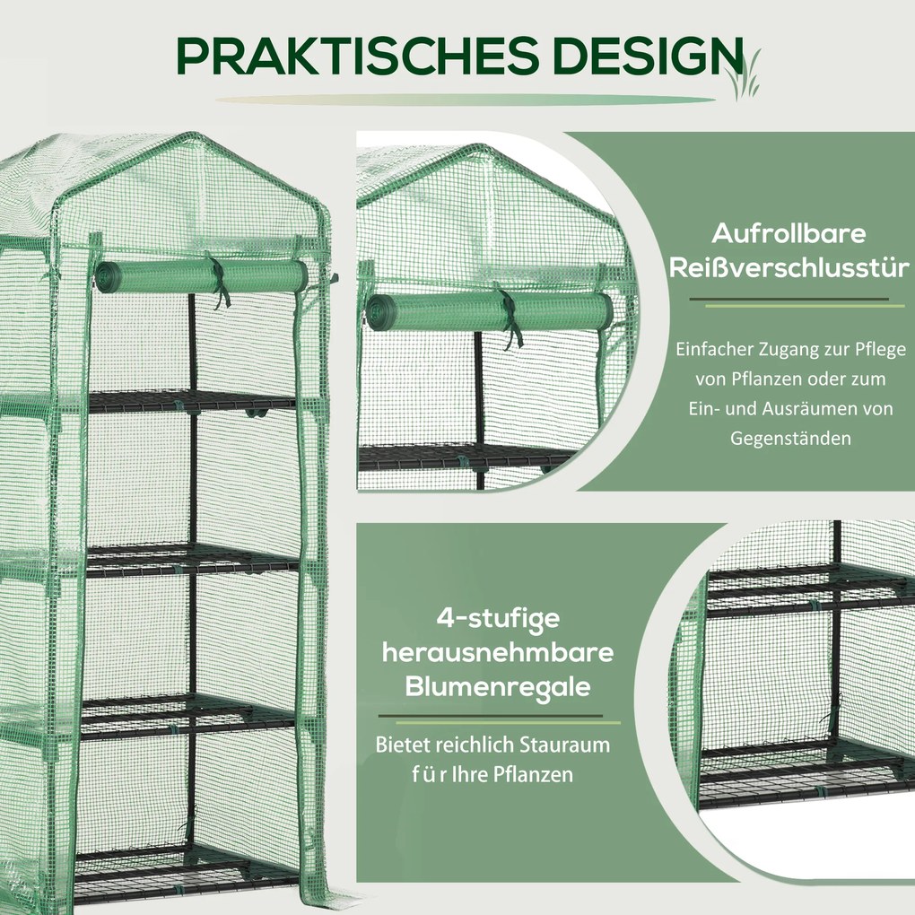 Outsunny Szklarnia Foliowa Cieplarnia na Pomidory 4 Półki Ochrona Roślin Kolor Ciemnozielony 69x50x160cm | Aosom PL