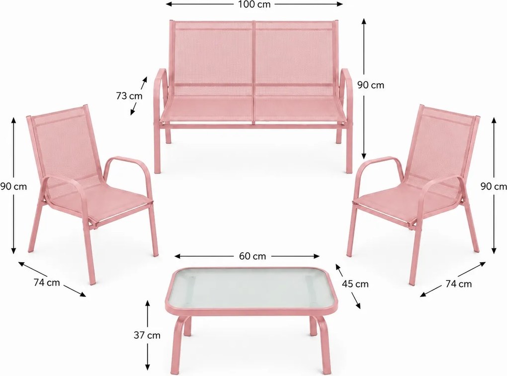 Zestaw mebli ogrodowych Boston 025 - sofa 2-osobowa, 2 fotele, stolik, kolor różowy