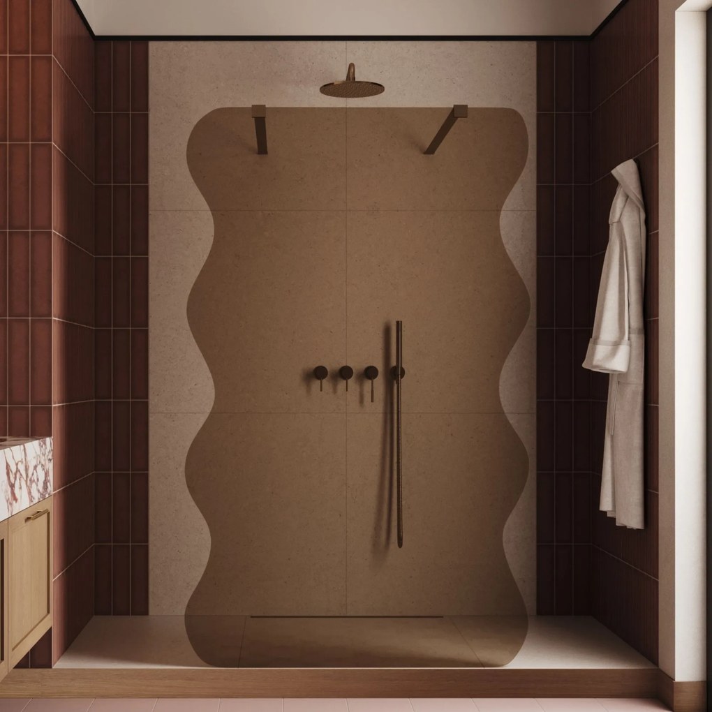 Ścianka prysznicowa Walk in szkło brązowe falowane 8mm MOLIS Wave Duo Brown MASSI | Różne rozmiary : Kolor profili kabiny - czarny, Szerokość ścianki - 110 cm , Typ montażu - WALK IN