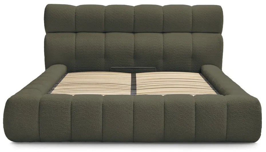 Zielone tapicerowane łóżko dwuosobowe ze schowkiem i stelażem 160x200 cm Mont Blanc – Bobochic Paris