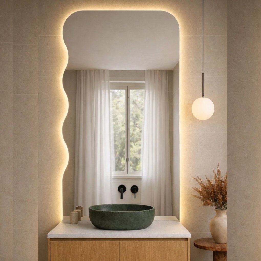 Lustro dekoracyjne oszlifowane z podświetleniem WAVE Aura Half LED  | Różne rozmiary | Różne kolory : Kolor tafli szkła - Grafit, Rozmiar - 80 x 160 cm