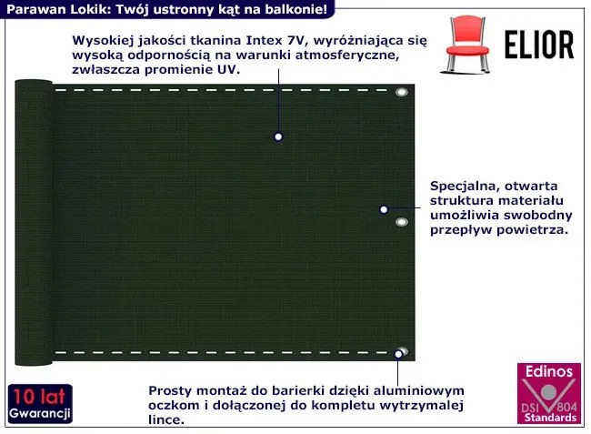 Ciemnozielony parawan ogrodowy na balkon - Lokik