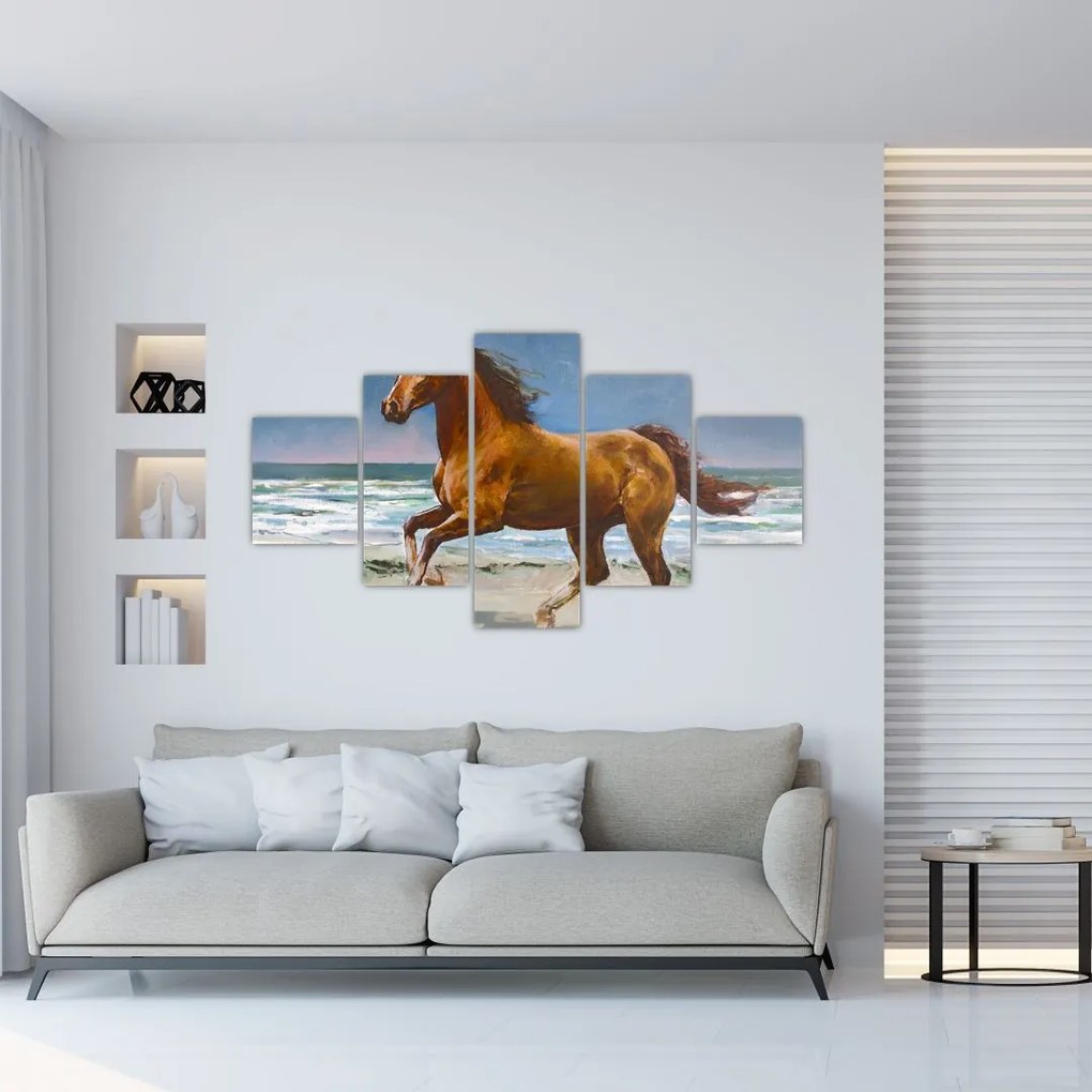 Obraz konia na plaży (125x70 cm)