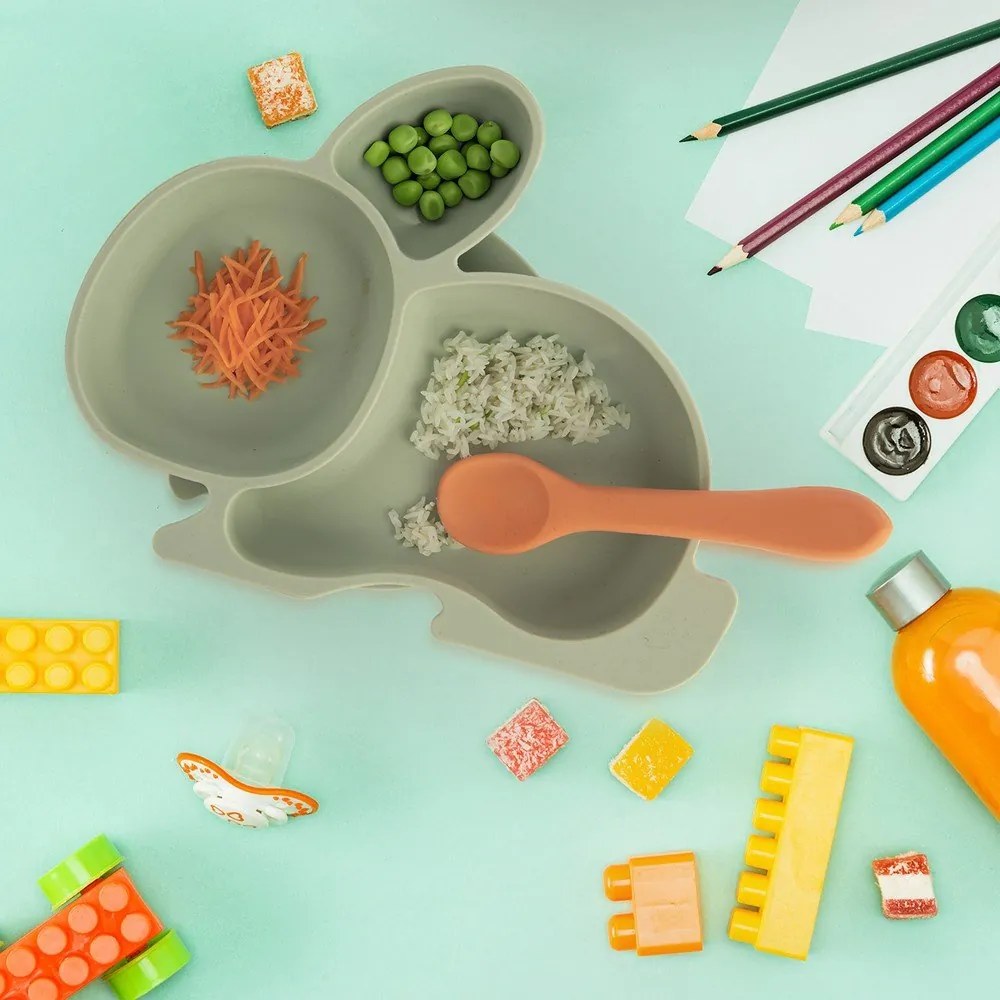 Szałwiowy silikonowy talerz dla dzieci 18x23 cm Bunny – Orion