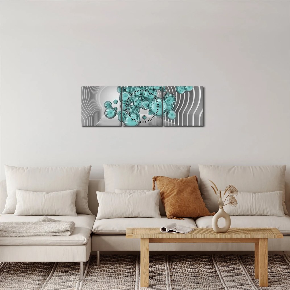Obraz - Bąbelki (z zegarem) (90x30 cm)