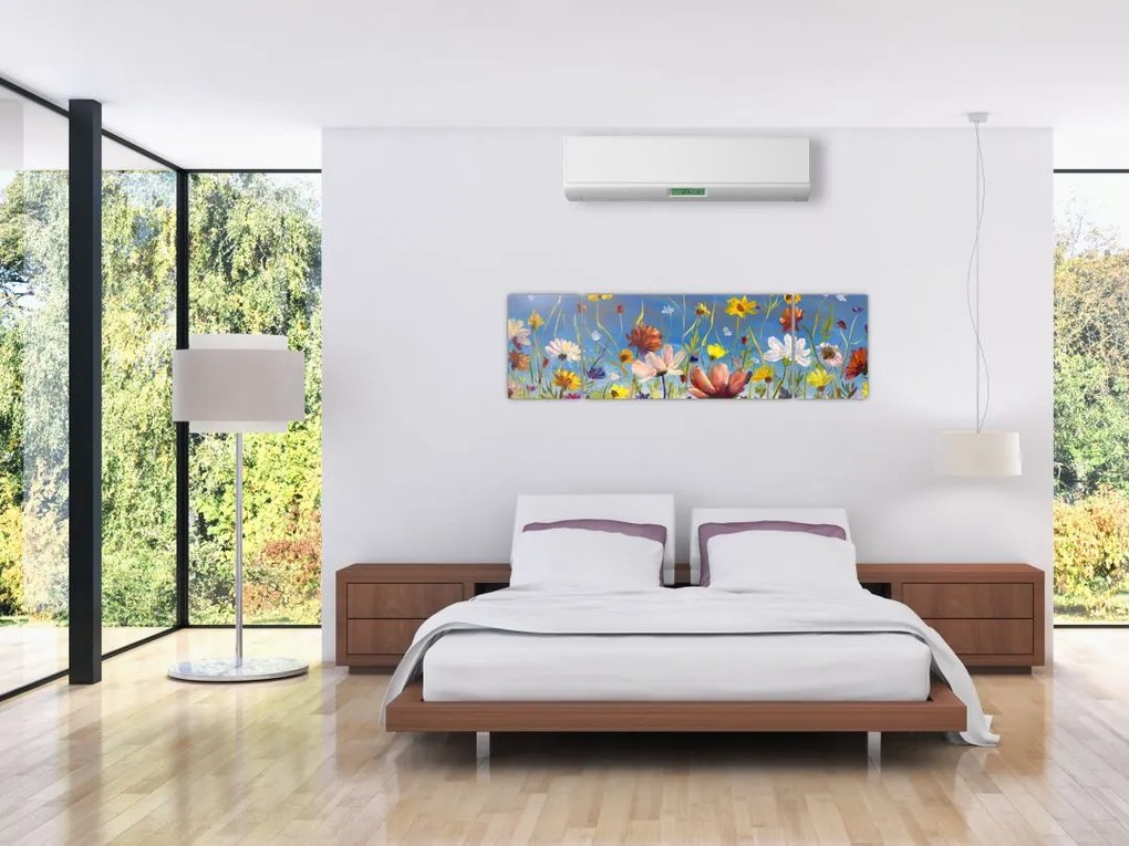 Malowany obraz kwitnącej łąki (170x50 cm)