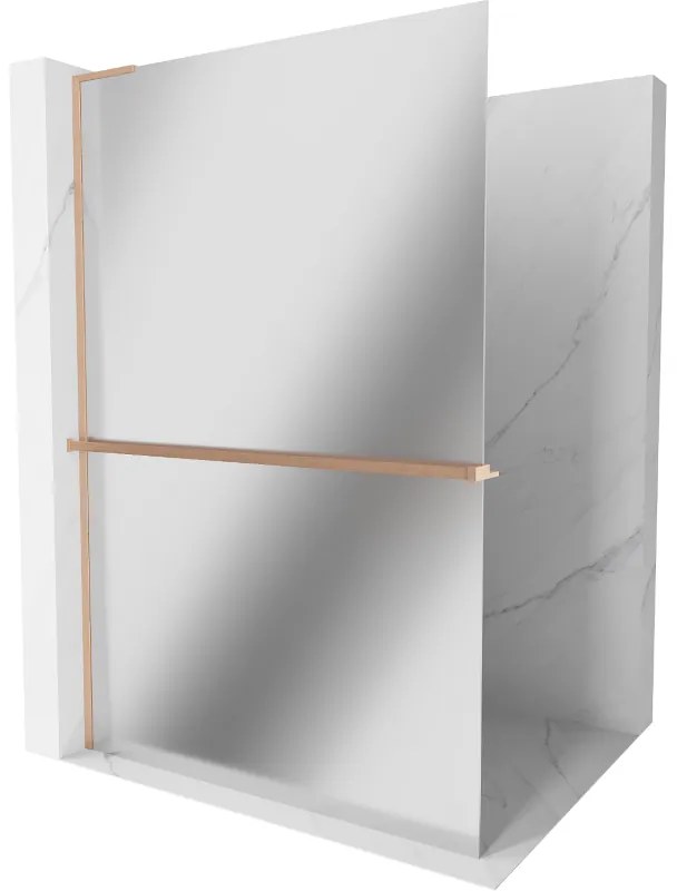 Mexen Kioto+ L ścianka prysznicowa z półką Walk-in 120 x 200 cm, lustro, miedź szczotkowana - 800-120-123-65-50