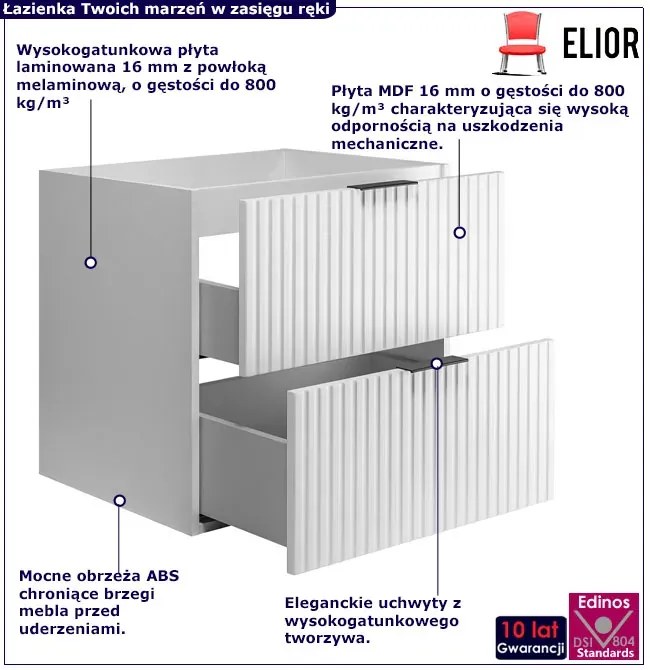 Wisząca biała szafka łazienkowa z szufladami 60 cm G5-D40