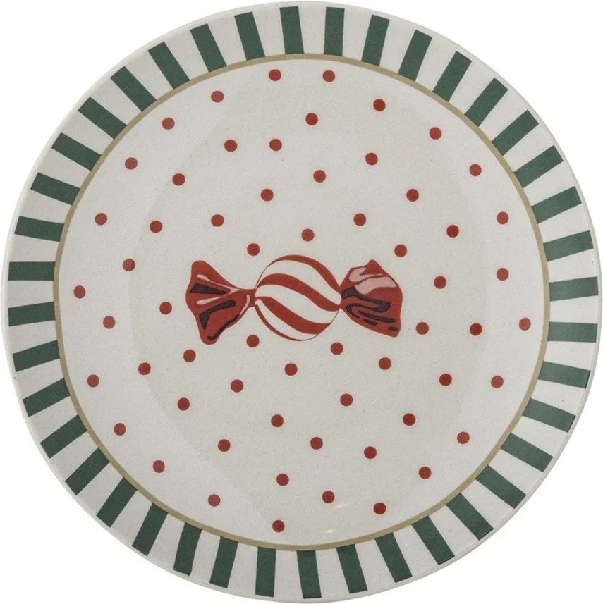 Biały kamionkowy talerz deserowy ze świątecznym motywem ø 16 cm Yule – Bloomingville