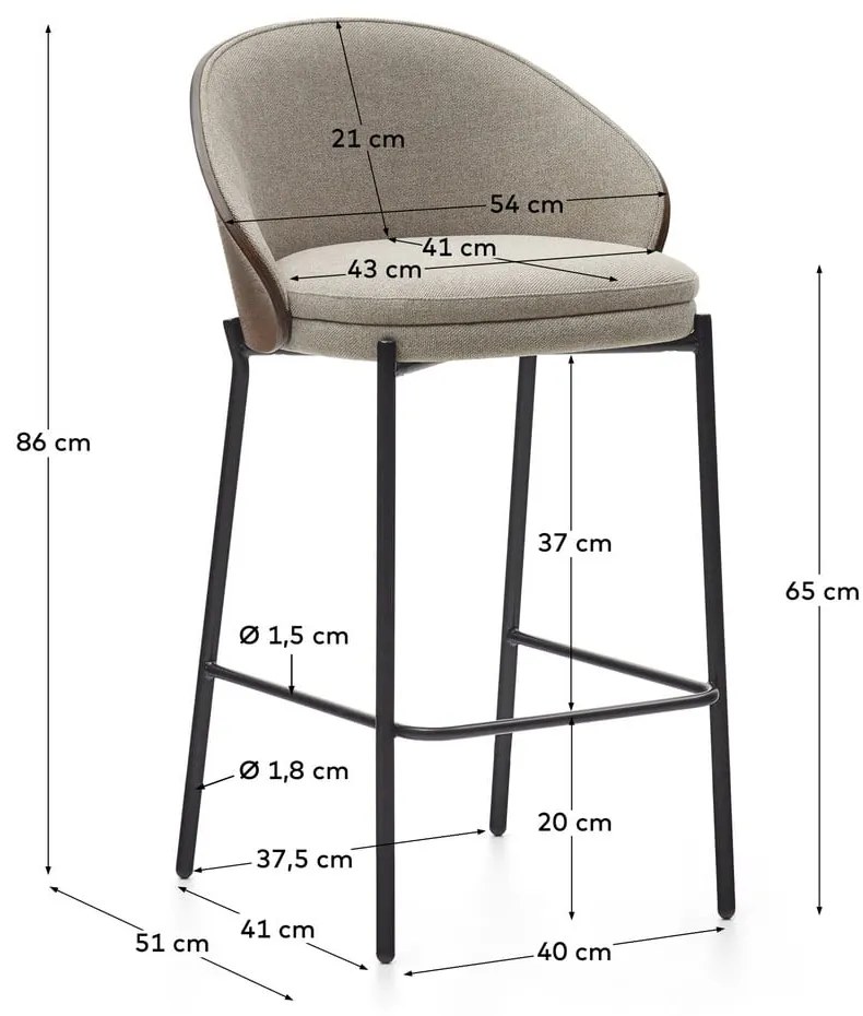 Brązowy/beżowy hoker (wysokość siedziska 65 cm) Eamy – Kave Home