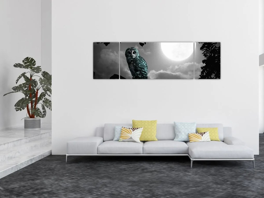 Obraz - Nocna sowa, niebieski (170x50 cm)