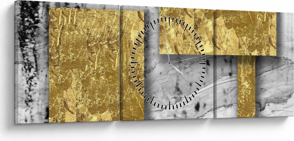 Obraz - Złote kwadraty N⁰3 (z zegarem) (90x30 cm)