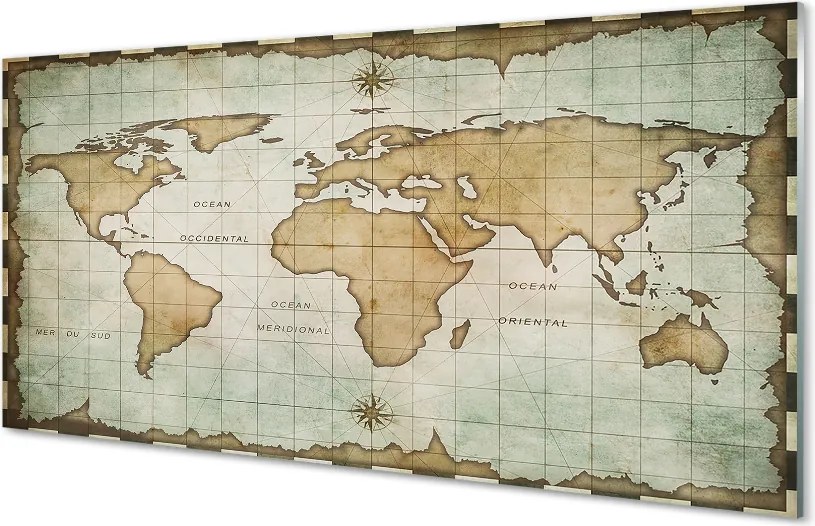 Szklany Panel Historyczna Mapa z Efektem Nadpalenia