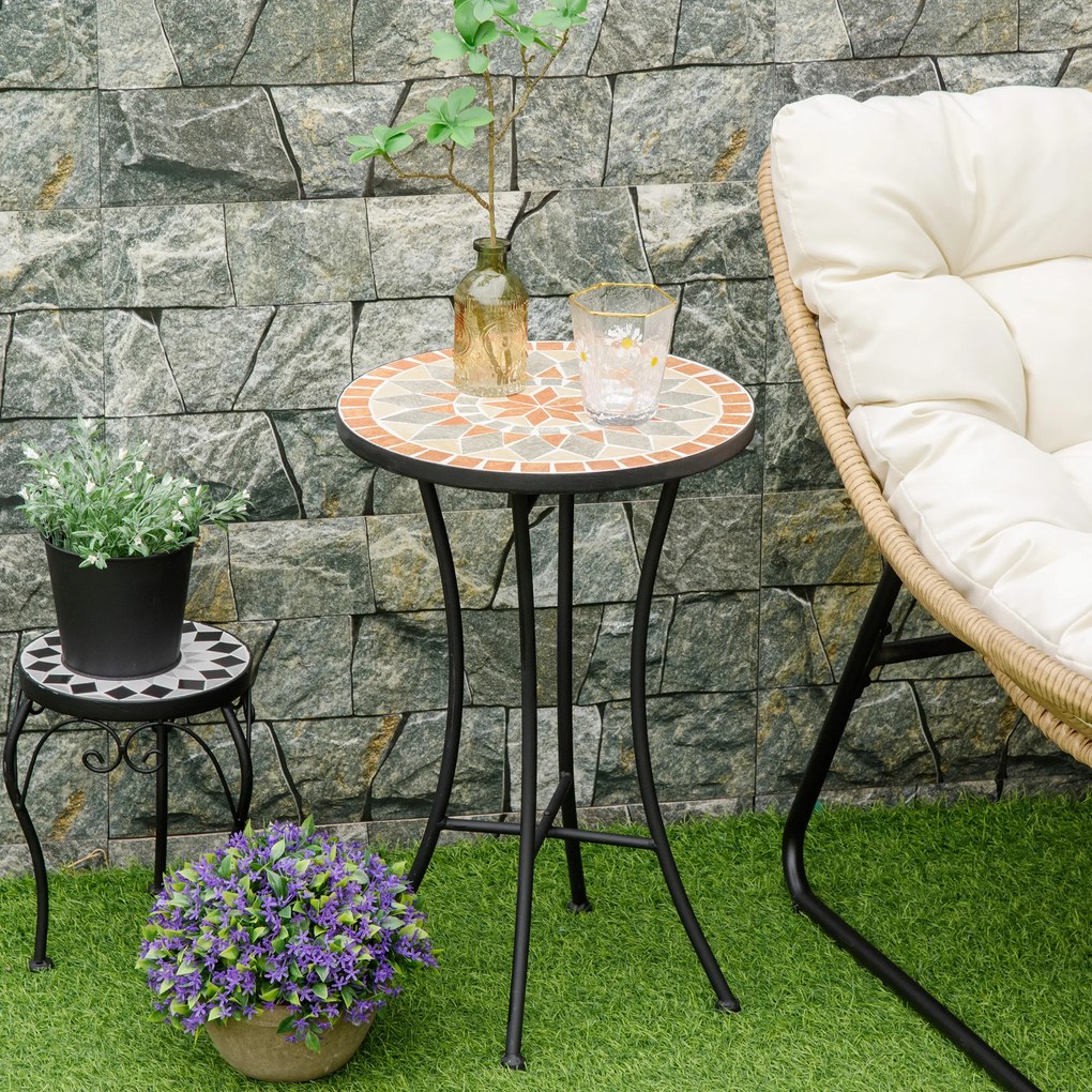 Outsunny Ø 35,5 cm stolik ogrodowy stojak na kwiaty okrągły odporny na warunki pogodowe kwietnik do ogrodu na taras balkon żółty + szary