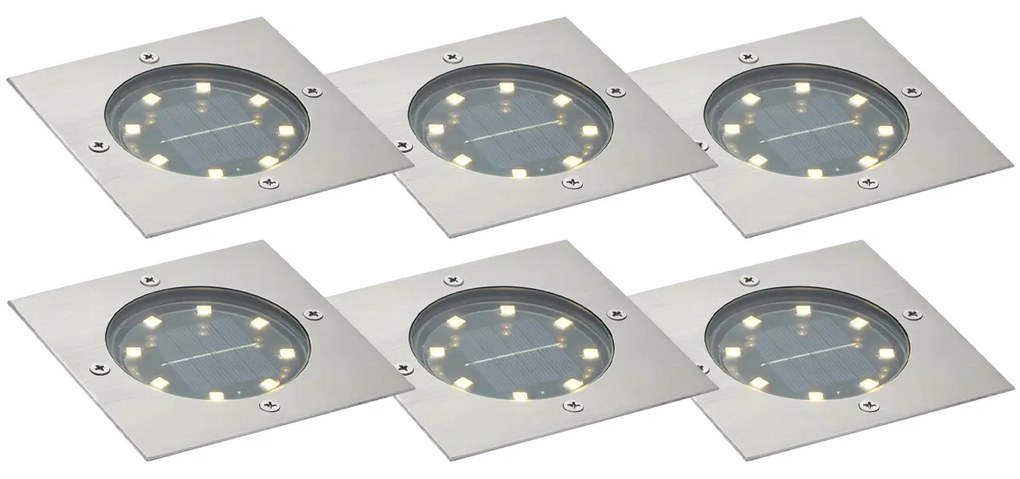 Zewnetrzna Zestaw 6 reflektorów gruntowych aluminiowych kwadratowych z LED IP65 solarnych - Terry Nowoczesny Oswietlenie zewnetrzne